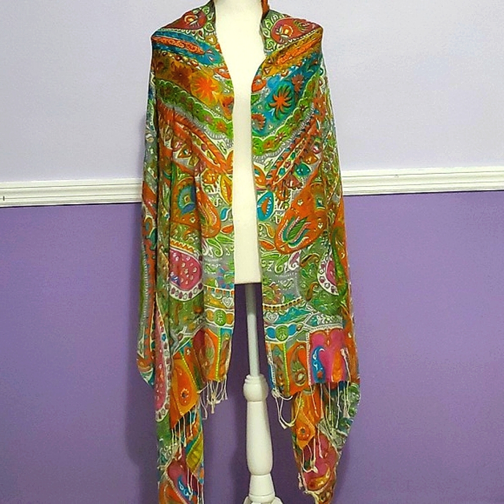 Colorful Boho Paisley Soft Fringed Shawl Wrap Scarf